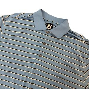 FOOTJOY Mens L Blue Striped Golf Polo Shirt Short Sleeve Performance Athletic